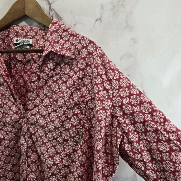 Columbia Shirt Womens 3X Pink Button Up White Floral Long Sleeve Collared - Picture 9 of 10